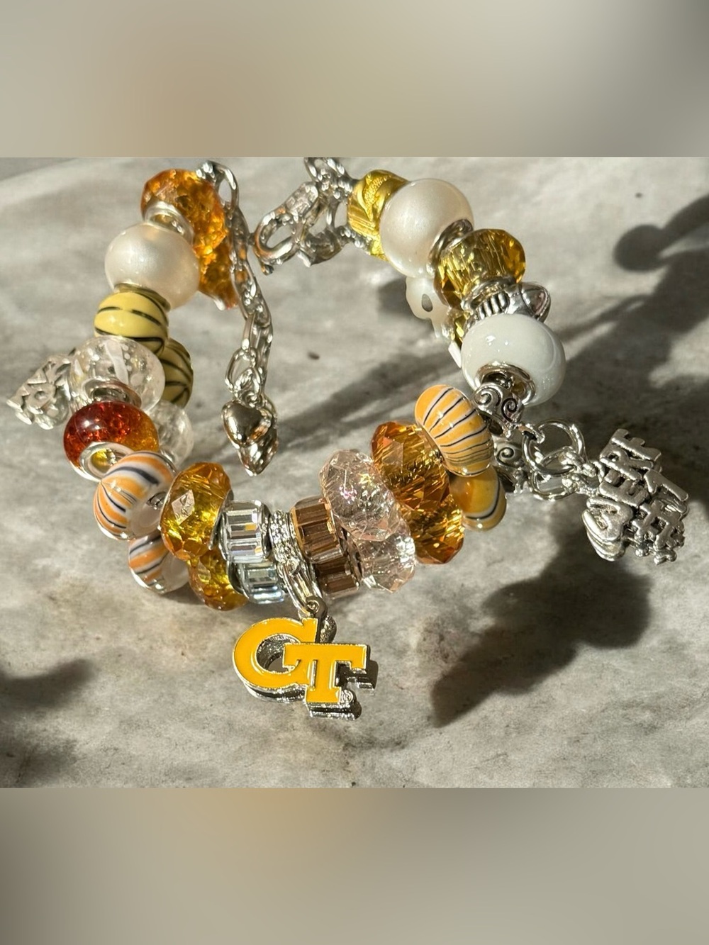 Georgia Tech Glass Bead Charm Bracelet